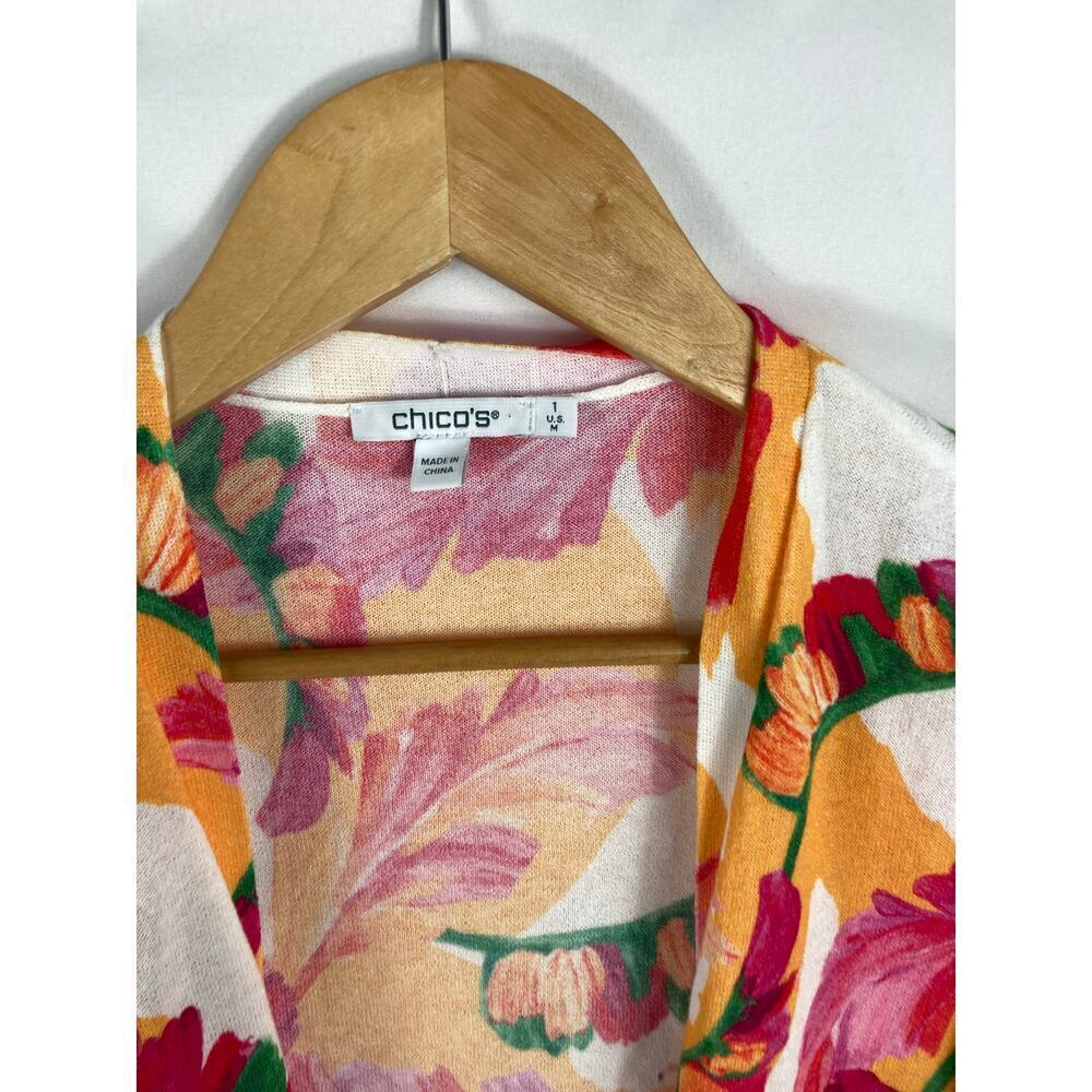 Chicos Linen Blend Colorful Lightweight Cardigan size 1 / Medium - Picture 3 of 5